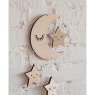 Wood Stars Clouds Moon Decoration Nursery Baby Room Ceiling Hanging Decorations For Baby Shower Kids Tent Hanging Ornaments