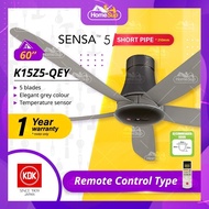 KDK Ceiling Fan K15z5-qey - Short Pipe, Temp Sensor, Dc Motor, 9 Speed Remote Control, Grey (60″) K15z5 Kipas Siling