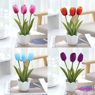 VALENTINE1 Artificial Tulip Flower, Plastic Vivid Artificial Flowers Tulip Potted, Flower Decoration DIY 3/2Heads Silk Flowers Simulated Flowers Office