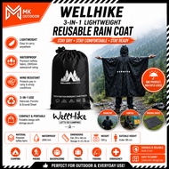 Wellhike 3-in-1 Lightweight Reusable Rain Coat Professional Rain Cover Raincoat Rain Cape Hooded