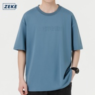 ZEKE A9104 T-shirt Embossed with 3D ZEKE Logo Patch Lelaki Lengan Pendek Baju Men‘s Oversized Tee St