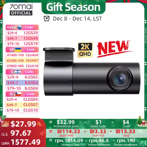 70mai Dash Cam M310 Plus 2K English Voice Control 1440P WDR Night Vision 24H Parking Surveillance 70