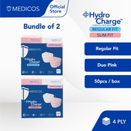 MEDICOS HydroCharge 4 Ply Surgical Regular/Slim Fit Face Mask - Duo Pink (2 Boxes)