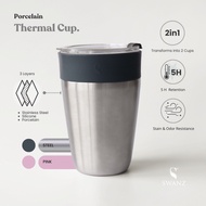 [FREE GIFT POUCH] SWANZ Nest Cup 450ml - Vacuum Insulated Ceramic Coffee Thermal Mug, Stainless Stee