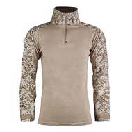 เสื้อยืดลายทหารแขนยาวลายพรางสำหรับบุรุษเสื้อเครื่องแบบทหารเสื้อเดินป่าตั้งแคมป์เสื้อลายทหารระบายอากา