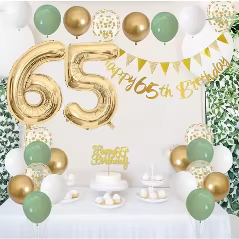 Sage Green Gold White 65th Birthday Party Decorations Birthday Balloons Happy 65th Birthday Banner C