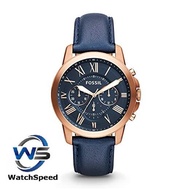 Fossil Grant Multi-function Chronograph Navy Dial Leather Men Watch FS4835