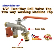 Full Brass Two Way Garden Water Tap / Ball Valve Two Way Valve Washing Machine Adapter/ Two-Way Tap 