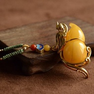 【鳳棲】純銀包金鳳棲福祿琥珀項鏈