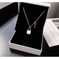 Gold white lock necklace