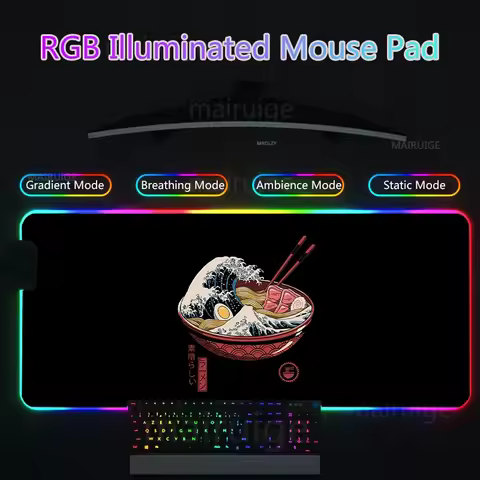 RGB Led Mouse Pad Giant Waves Large Keyboard MousePad Anime Totoro Black Gaming Accessories Desk Mat