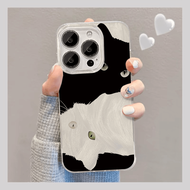 Ốp Lưng Điện Thoại Hình Mèo Đen Trắng Có Chân Đế Cho Apple 13 pro Max 15 Huawei Pura 70 Mate60 SE Xi