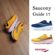 Saucony Jogging Shoes Guide 17 Thick-Soled Cushioning Mesh Breathable Blue Yellow Orange Socony Road Running Men's [ACS]