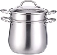 DPWH 304 Stainless Steel Soup Pot High Pot With Lid Steamer, Two-layer Steaming Pot 24cm 26cm + Single Steam Grid (Color : Silver, Size : 2 layers 26cm)