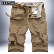 JEEP SPIRIT 1941 ESTD ฤดูร้อนกางเกงขาสั้นชายหนุ่มขนาดใหญ่หลวมสบายๆ Multi-กระเป๋ากีฬา 5 จุดกางเกง