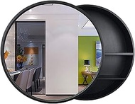 Round Bathroom Mirror Cabinet, Wall Mounted Storage Cabinet Mirror Medicine Cabinet, 3 Level Wooden Storage Cabinets Organizer,Black_50CM