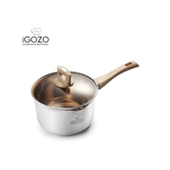 IGOZO 18cm Stainless Steel Amber Saucepan With Tempered Glass Lid