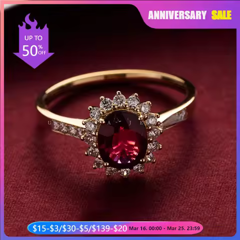 Trumium 925 Silver Vintage Gemstone Ring Red 5A Zirconia rings for women 18K Gold Plated Engagement 