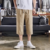 Casual Men Elastic Waist Shorts Fashion Three Quarter Pants Men 3/4 Pants with Back Pocket 4 Colors
