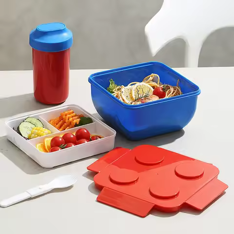 Creative DIY Building Block Lunch Box Modular Portable Bento Box for Children Student Sandwichs Frui