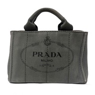 正品 PRADA 普拉達 Canapa 小款 托特包 帆布 灰 銀 1BG439 日本直送