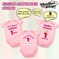 CUSTOM BABY CLOTHES 1 MONTH PINK HAPPY ONE MONTH FREE CUSTOM NAME | JUMPER BABY NEW BORN 0-6 MONTHS 