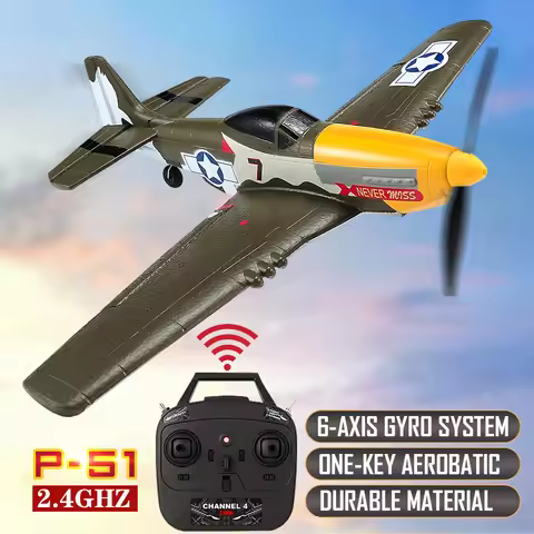 P51 Mustang Remote Control Fighter 4CH 6 Axis 410MM Wingspan One Key Aerobatic RC Airplane RTF Glide