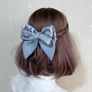 霧灰藍 / 多層打結蝴蝶結垂式馬尾夾 髮束 自動夾 髮叉 壓夾 鯊魚