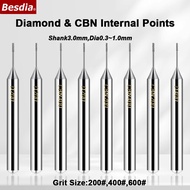 1PCS Besdia Shank3.0 SDC/CBN Interal Points Diamond Points micropores grinding points Dia0.3~1.0mm P