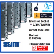 SUM 2/3/4/5/6 WAY Extension Cord Socket Plug Black(0.5,1,2,3,6,10 Meters)Safety Mark,Surge Protector