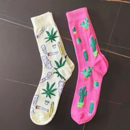 Funny Cactus Leaf Men Crew Sock Funky Crew Gift Husband Boyfriend Cute Street Socks Novelty Funky Wh