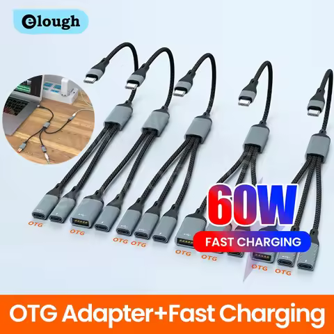 Elough USB C HUB Multiple Splitter Adapter OTG PD 60W High Speed Transfer 3/2 Port USB Type C Fast C