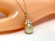 天然海水珍珠 南洋金珠 古典 銀吊墜  贈項鏈