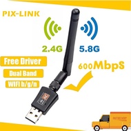 [Hot K] อะแดปเตอร์ Wi-fi 600Mbps USB อะแดปเตอร์ Wifi 5.8GHz + 2.4GHz USB 2.0ตัวรับสัญญาณไร้สายการ์ดเน็ตเวิร์ก Lan สำหรับแล็ปท็อป PC Mini เครื่องส่งสัญญาณไวไฟ