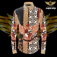 BARON MOTIF 3 BAHAN KAIN BATIK PRIA TULIS SUTRA POLA SUTRA ATBM TENUN SOGAN HITAM GARUDA PANCASILA I