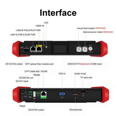 WANGLU 8 inch Monitor POE++ 90W SFP 4K H.265 IP 8MP AHD/TVI/CVI CCTV Camera Testing Tool HDMI VGA in
