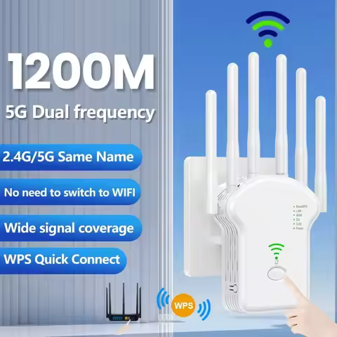 1200Mbps Wireless WiFi Repeater WiFi Signal Repeater Dual-Band 2.4G 5G WiFi Extender Antenna Network
