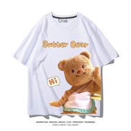 【 M-8XL 】Summer Trend New Say Hi Cartoon Butter Bear T-shirt for Women Fashionable and Versatile Sho