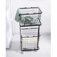 HACHI HACHI ตะกร้าอเนกประสงค์ 2ชั้น ตะกร้าผ้า ตะกร้ามีล้อ ตะกร้าเหล็ก สีขาว /สีดำ ทรงสี่เหลี่ยม ขนาด