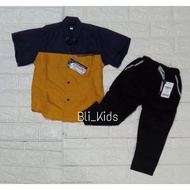 KATUN KEMEJA Mustard / NAVY Combination Shirt Suit 0-12 Years Old Kids Shirt poplin Cotton plus cino