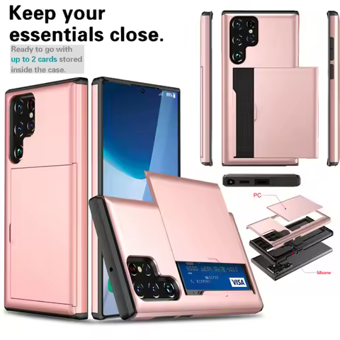 New Push Pull Wallet Card Slot Solid Color Phone Case For Samsung S25 Ultra S23 S20 S21 S22 S24 Ultr