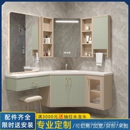 [Fast Delivery]Customized Special-Shaped Corner Oak Paint Bathroom Cabinet Corner Washstand Rock Plate Wash Basin Triangle Wash Basin Mirror Cabinet