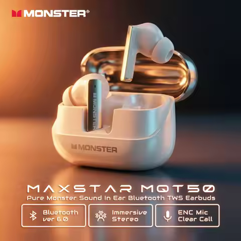 Monster MQT50 Bluetooth Sport Earbuds Immersive Stereo Bluetooth 6.0 Earphone IPX4 Waterproof TWS Wi