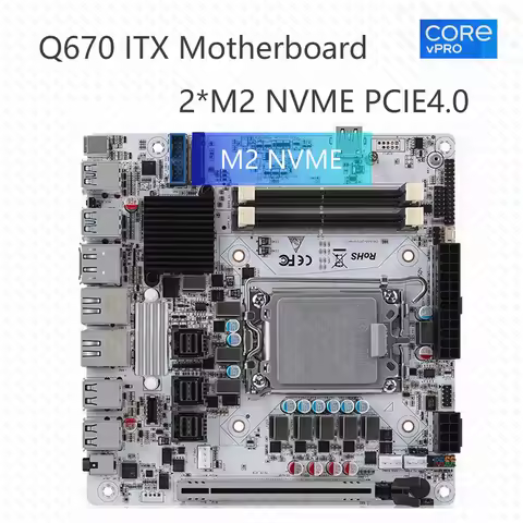Q670 Motherboard ITX NAS AIO Support 12-14th Core DDR5 5600MHz Max 96GB VPro 3*M2 NVME 3*SFF-8643 fo
