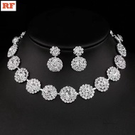 Bridal jewelry dazzling full diamond geometric round necklace and earrings photography jewelry set b
