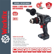 Máy khoan pin WORKFIX WF-ID160AK Anti-kickback Lực siết 160Nm Động cơ Không chổi than 13mm Có khoá t
