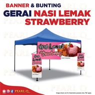 Banner Kedai Makanan Nasi Lemak Strawberry Gerai Pasar Malam Bazar Ramadhan Bunting Sarapan Kuih Mui