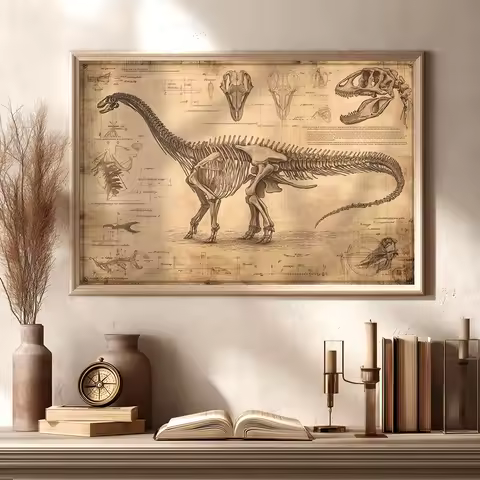 Vintage Dinosaur Skeleton Science Anatomy Diagram Art Posters Tyrannosaurus Rex Anatomy Diagram Canv