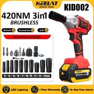 KEELAT KID002 Impact Wrench Cordless Impact Wrench Torque Wrench 420N.M Impact Drill Impact Gun Brus