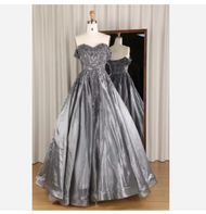 Ball Gown Evening Dress Silver Quinceanera Dresses Embroidery Applique Beading Sequins Modern Natura